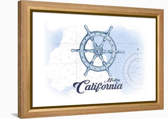 Malibu, California - Ship Wheel - Blue - Coastal Icon-Lantern Press-Framed Stretched Canvas