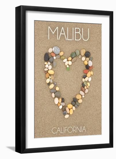 Malibu, California - Stone Heart on Sand-Lantern Press-Framed Art Print