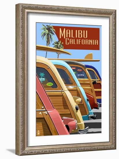 Malibu, California - Woodies Lined Up-Lantern Press-Framed Art Print