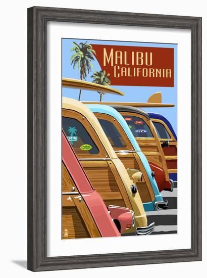 Malibu, California - Woodies Lined Up-Lantern Press-Framed Art Print