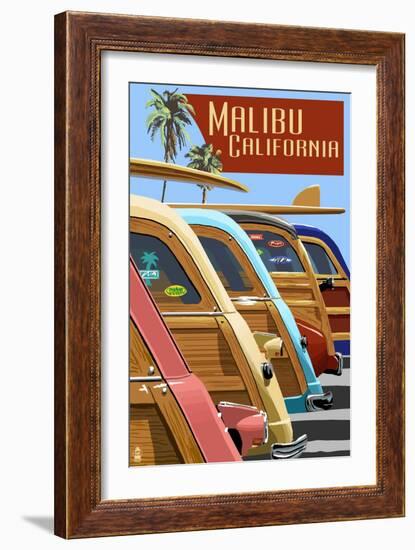 Malibu, California - Woodies Lined Up-Lantern Press-Framed Art Print