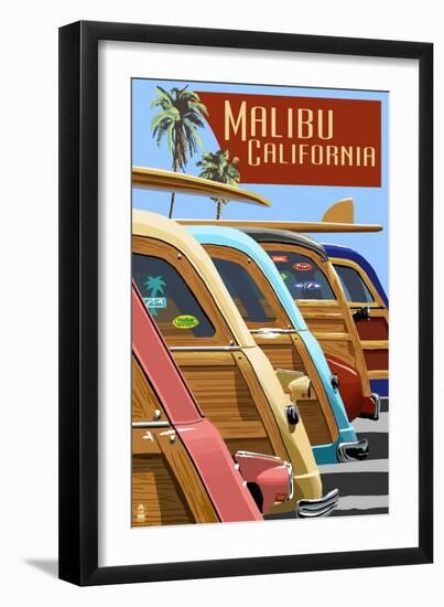 Malibu, California - Woodies Lined Up-Lantern Press-Framed Art Print