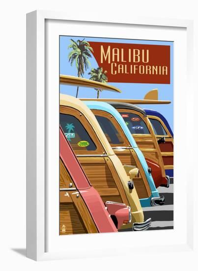 Malibu, California - Woodies Lined Up-Lantern Press-Framed Art Print