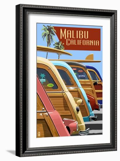 Malibu, California - Woodies Lined Up-Lantern Press-Framed Art Print