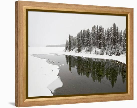 Malign River and Malign Lake in Winter, Jasper National Park, Alberta, Canada-James Hager-Framed Premier Image Canvas