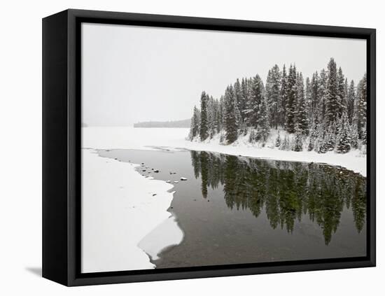 Malign River and Malign Lake in Winter, Jasper National Park, Alberta, Canada-James Hager-Framed Premier Image Canvas