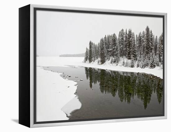 Malign River and Malign Lake in Winter, Jasper National Park, Alberta, Canada-James Hager-Framed Premier Image Canvas