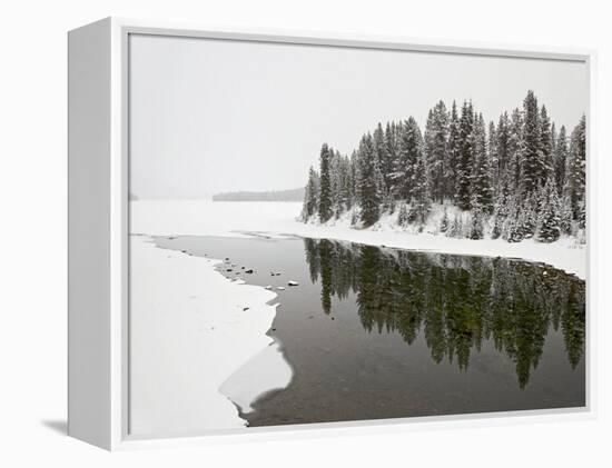 Malign River and Malign Lake in Winter, Jasper National Park, Alberta, Canada-James Hager-Framed Premier Image Canvas