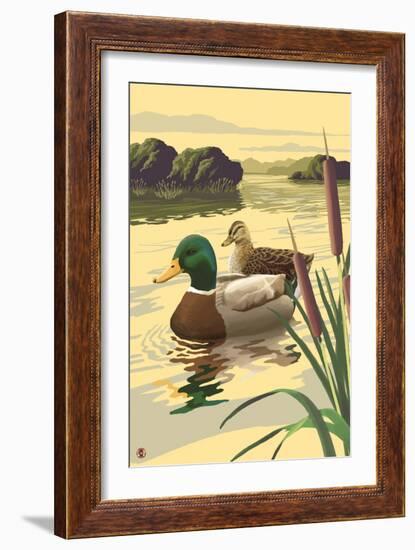 Mallard Ducks-Lantern Press-Framed Art Print