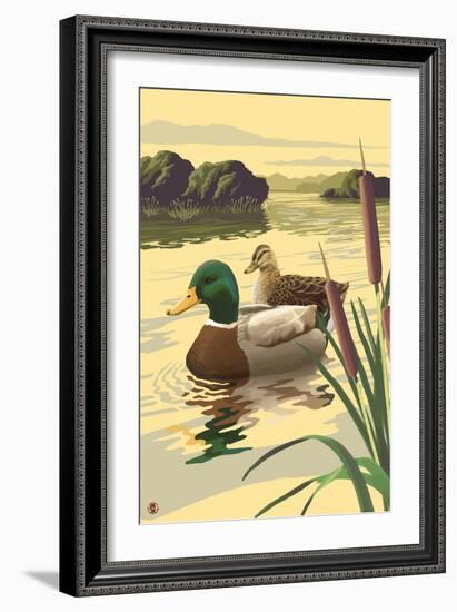 Mallard Ducks-Lantern Press-Framed Art Print