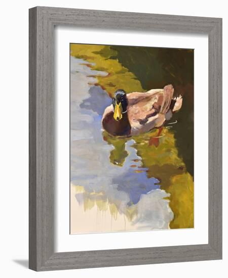 Mallard in Shallows-Jeri Ireland-Framed Art Print