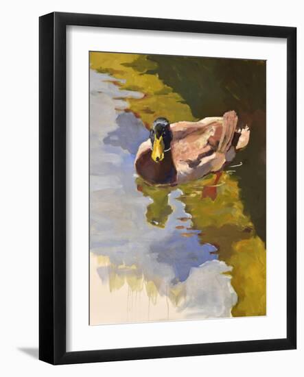 Mallard in Shallows-Jeri Ireland-Framed Art Print