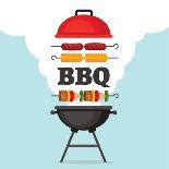 Bbq Party Background with Grill and Fire. Barbecue Poster. Flat Style, Vector Illustration.-Mallari-Framed Art Print