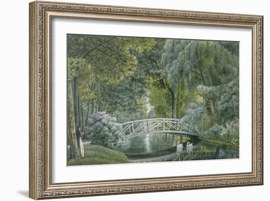 "Malmaison.Vue du pont de bois sur la rivière à la gauche du château"-Auguste Garneray-Framed Giclee Print