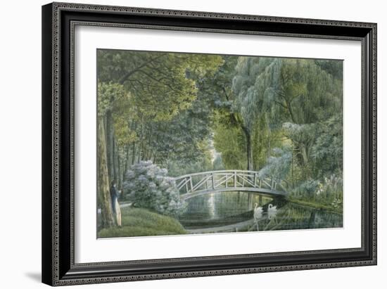 "Malmaison.Vue du pont de bois sur la rivière à la gauche du château"-Auguste Garneray-Framed Giclee Print