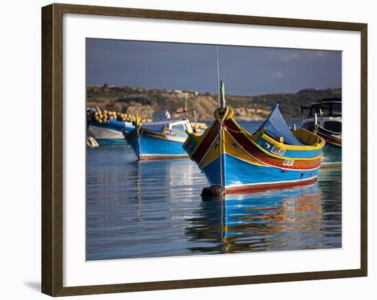 Malta, Europe, Colourful Traditional Maltese Boats known Locally as 'Luzzu' in the Village of Marsa-Ken Scicluna-Framed Photographic Print