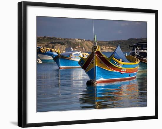 Malta, Europe, Colourful Traditional Maltese Boats known Locally as 'Luzzu' in the Village of Marsa-Ken Scicluna-Framed Photographic Print