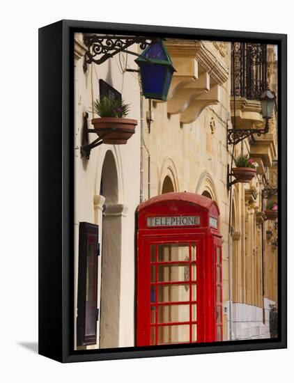 Malta, Gozo Island, Gharb, Village Square with Police Station and British Telephone Box-Walter Bibikow-Framed Premier Image Canvas