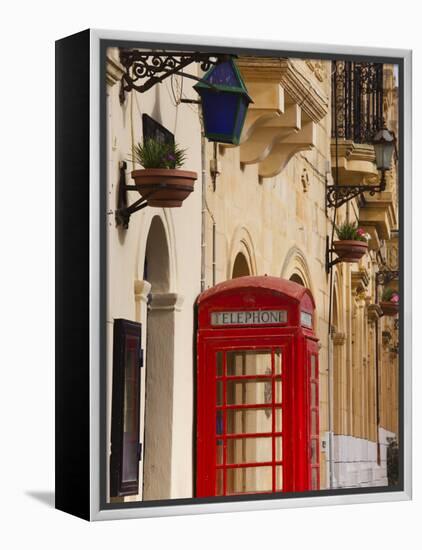 Malta, Gozo Island, Gharb, Village Square with Police Station and British Telephone Box-Walter Bibikow-Framed Premier Image Canvas