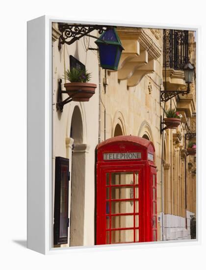 Malta, Gozo Island, Gharb, Village Square with Police Station and British Telephone Box-Walter Bibikow-Framed Premier Image Canvas