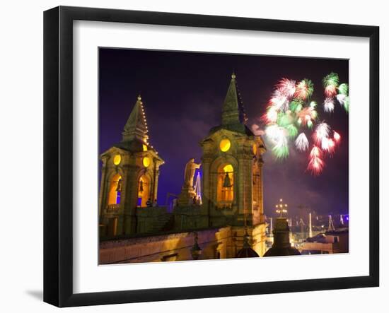 Malta, Zurrieq; During a Feast for the Patron Saint, a Firework Display-Ken Sciclina-Framed Photographic Print