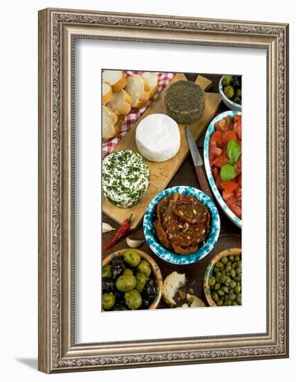 Maltese Appetizer Gbejniet, Capers, Tomatoes, Olives, Maltese Cuisine, Malta-Nico Tondini-Framed Photographic Print