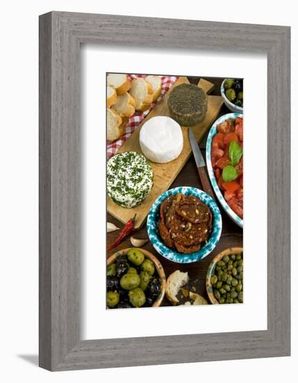 Maltese Appetizer Gbejniet, Capers, Tomatoes, Olives, Maltese Cuisine, Malta-Nico Tondini-Framed Photographic Print