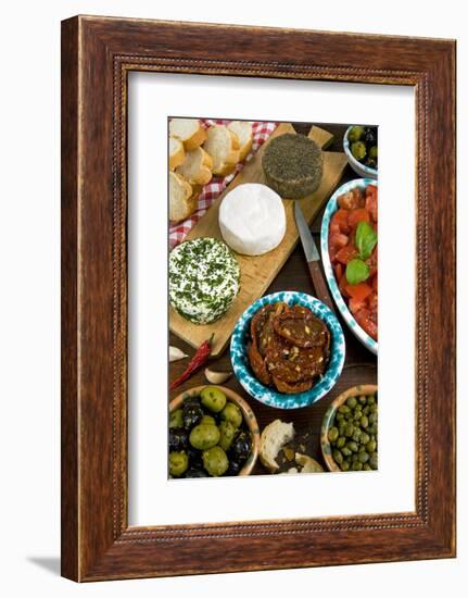 Maltese Appetizer Gbejniet, Capers, Tomatoes, Olives, Maltese Cuisine, Malta-Nico Tondini-Framed Photographic Print