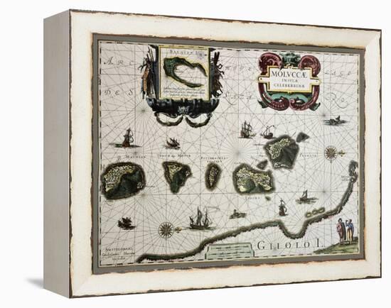 Maluku Island Old Map. Created By Willem Blaeu, Published In Amsterdam 1630-marzolino-Framed Stretched Canvas