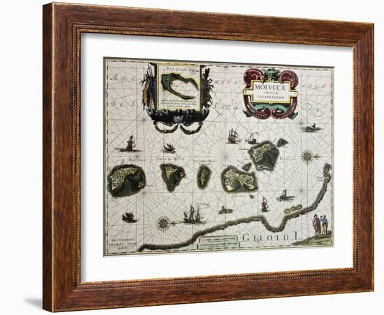 Maluku Island Old Map. Created By Willem Blaeu, Published In Amsterdam 1630-marzolino-Framed Art Print