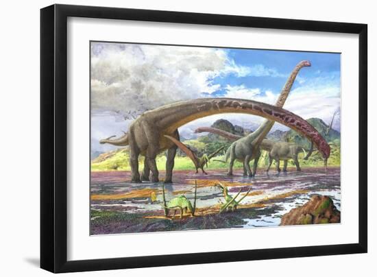 Mamenchisaurus Feeding on Brown Algae at Low Tide-null-Framed Premium Giclee Print