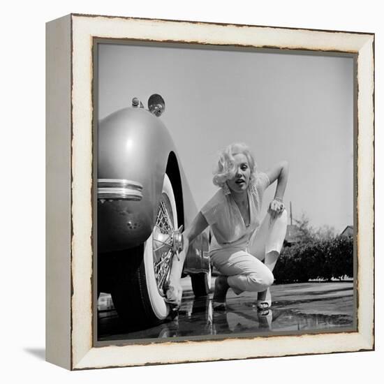 Mamie Van Doren Washing the Whitewall Tires on Her Jaguar-Loomis Dean-Framed Premier Image Canvas