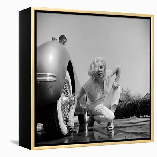 Mamie Van Doren Washing the Whitewall Tires on Her Jaguar-Loomis Dean-Framed Premier Image Canvas