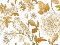 Peonies and Roses. Floral Vintage Seamless Pattern. Gold and White Flowers, Leaves, Branches and Re-mamita-Premium Giclee Print