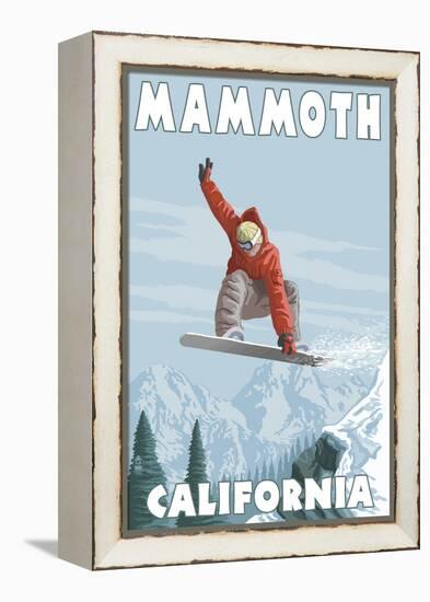 Mammoth, California - Snowboarder Jumping-Lantern Press-Framed Stretched Canvas