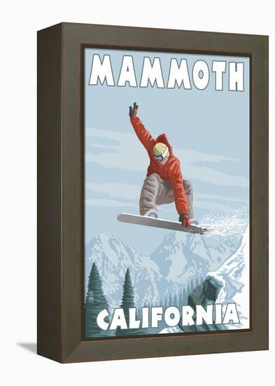 Mammoth, California - Snowboarder Jumping-Lantern Press-Framed Stretched Canvas