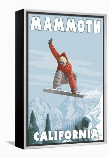 Mammoth, California - Snowboarder Jumping-Lantern Press-Framed Stretched Canvas