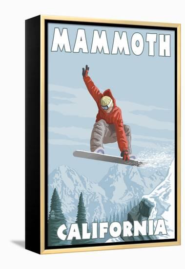 Mammoth, California - Snowboarder Jumping-Lantern Press-Framed Stretched Canvas