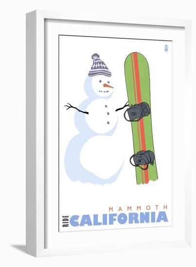 Mammoth, California, Snowman with Snowboard-Lantern Press-Framed Premium Giclee Print