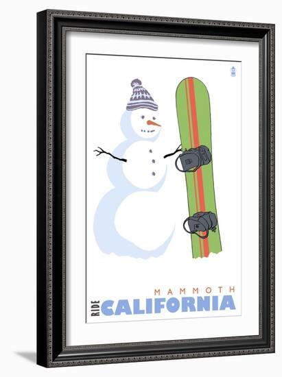 Mammoth, California, Snowman with Snowboard-Lantern Press-Framed Premium Giclee Print