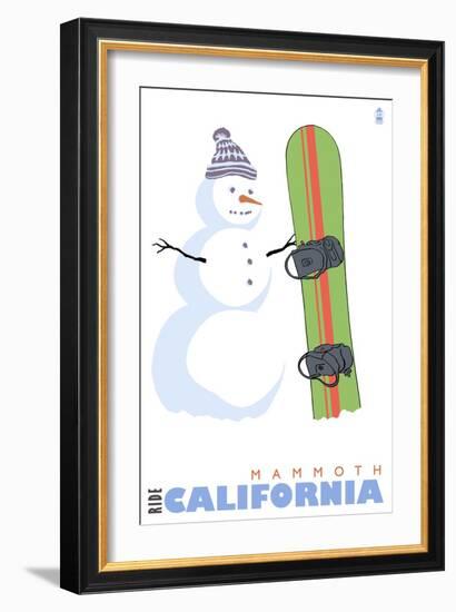 Mammoth, California, Snowman with Snowboard-Lantern Press-Framed Premium Giclee Print