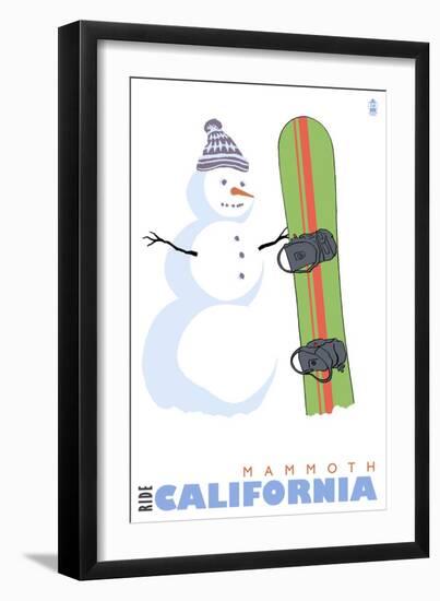 Mammoth, California, Snowman with Snowboard-Lantern Press-Framed Art Print