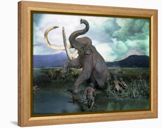 Mammoth Hunt, Lower Paleolithic era, Reconstruction-null-Framed Premier Image Canvas