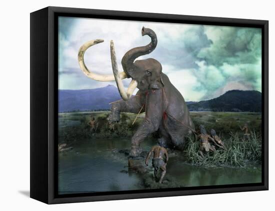 Mammoth Hunt, Lower Paleolithic era, Reconstruction-null-Framed Premier Image Canvas