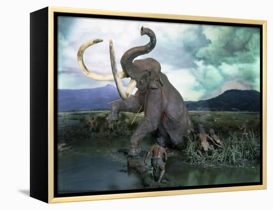 Mammoth Hunt, Lower Paleolithic era, Reconstruction-null-Framed Premier Image Canvas