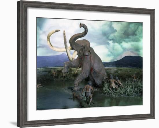 Mammoth Hunt, Lower Paleolithic era, Reconstruction-null-Framed Photographic Print