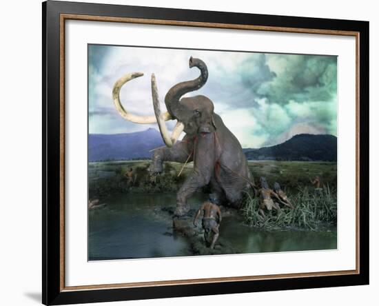 Mammoth Hunt, Lower Paleolithic era, Reconstruction-null-Framed Photographic Print