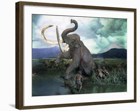 Mammoth Hunt, Lower Paleolithic era, Reconstruction-null-Framed Photographic Print