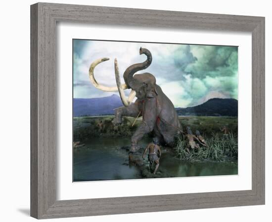 Mammoth Hunt, Lower Paleolithic era, Reconstruction-null-Framed Photographic Print