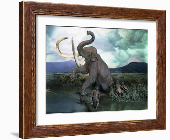 Mammoth Hunt, Lower Paleolithic era, Reconstruction-null-Framed Photographic Print